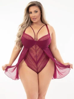 Escante Flyaway Skirted Teddy 7 Escante Flyaway Skirted Teddy -Chantelle Sales Store 30411WinePlusFront2