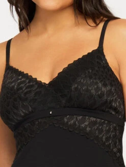 Montelle Modal Bust Support Midi Chemise 5 Montelle Modal Bust Support Midi Chemise -Chantelle Sales Store 9398MontelleModalMidiChemiseBlackFrontCloseUp