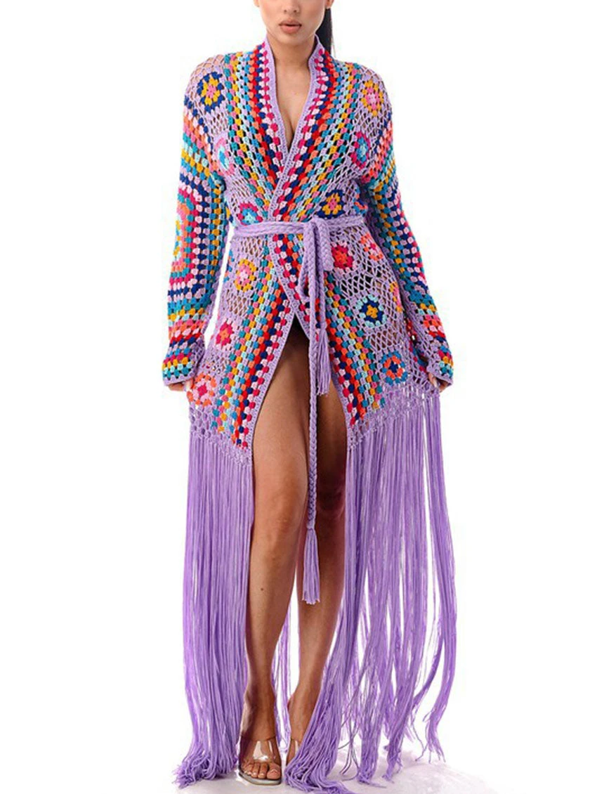 Long Sleeve Crochet Fringe Robe 3 Long Sleeve Crochet Fringe Robe - Image 3