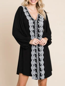 Emerald Hattie V-Neck Lace Dress 9 Emerald Hattie V-Neck Lace Dress -Chantelle Sales Store ETK 8884HattieVNeckLaceDressBlackFrontEdit4